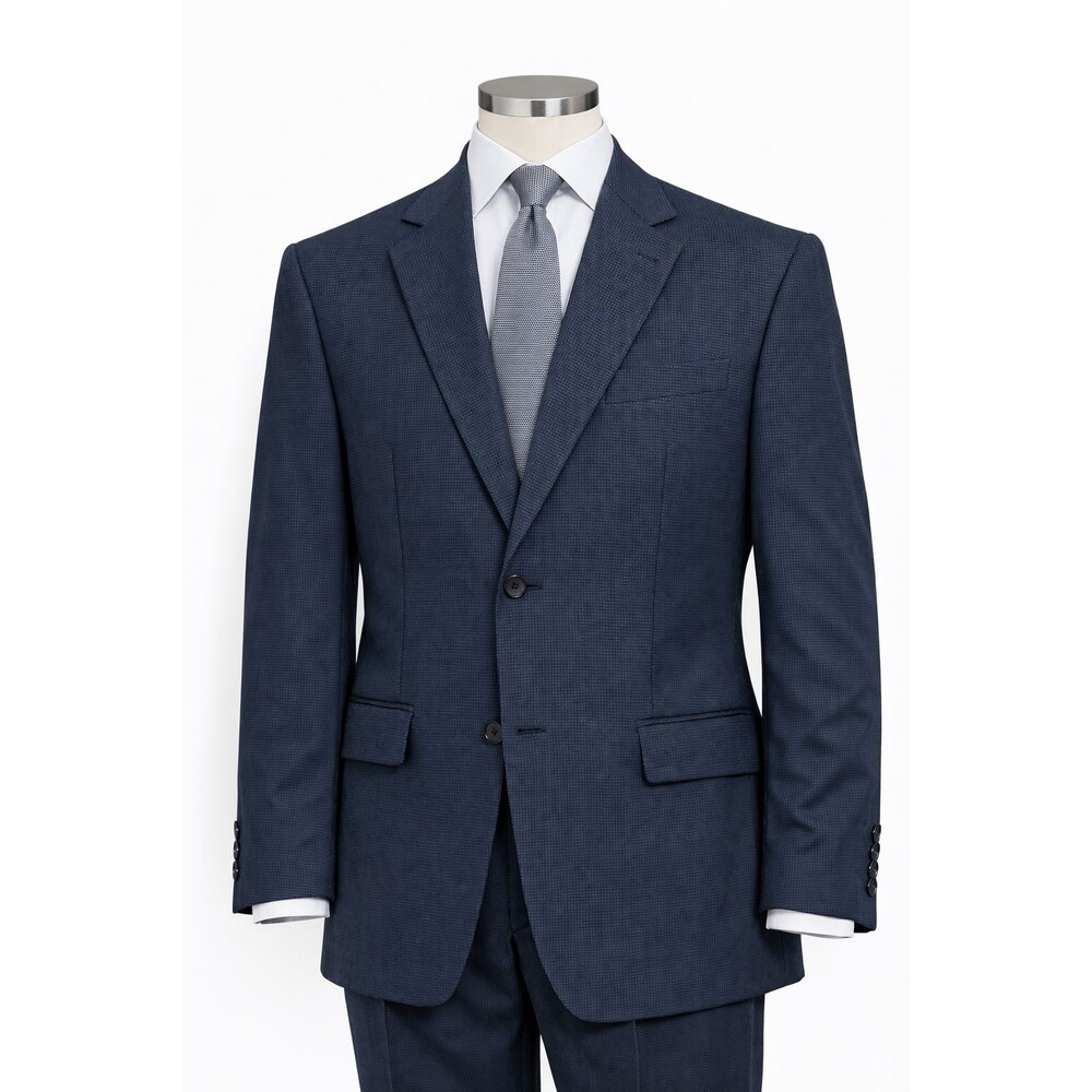 Size-Large Kasper Virgin Wool Blazer 38R Navy Houndstooth 2 Button Sport Coat